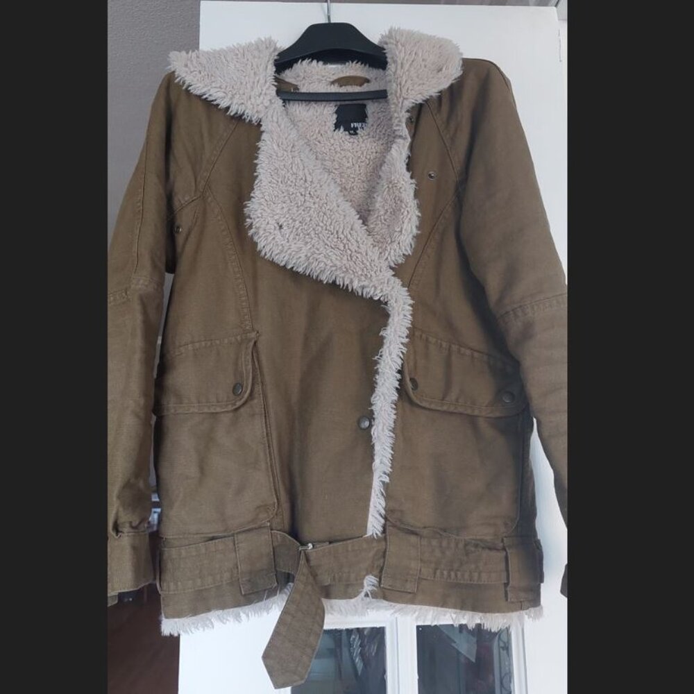 Aritzia Wilfred Free Women's XS Rayder Sherpa Linen Oversized Jacket Green